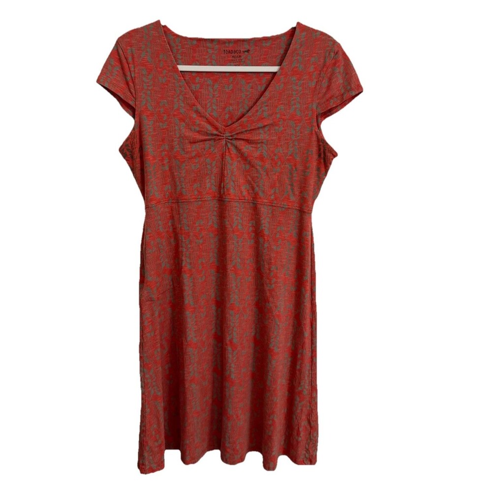 Toad‎ & Co Rosemarie Dress Womens Medium Red Orange Floral Cap Sleeve Stretch